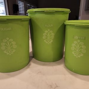 Vintage Green Apple Tupperware Kitchen Nesting Canister Containers